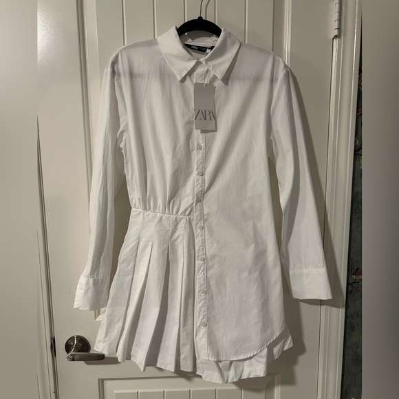 NWT. Zara White Cotton Short Shirt Dress. Size M - Picture 5 of 6